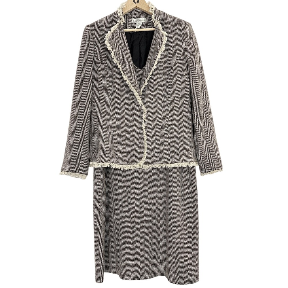 Silk Assets Dress‎ & Blazer Set Women's 1X/Large Wool Blend Herringbone Business